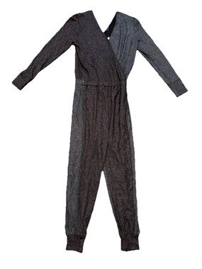 Terez Metallic-Knit Wrap Jumpsuit Silver Shimmer Waffle XS Made in USA Chic NWT